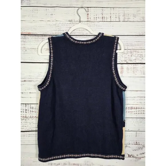 VTG Inspirations Patchwork Knit Sweater Small Vest Cottagecore HouseTeddy Heart - Picture 4 of 4